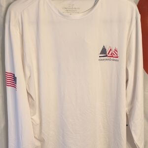 Vineyard Vines White Long Sleeve Tee with Flag Accents